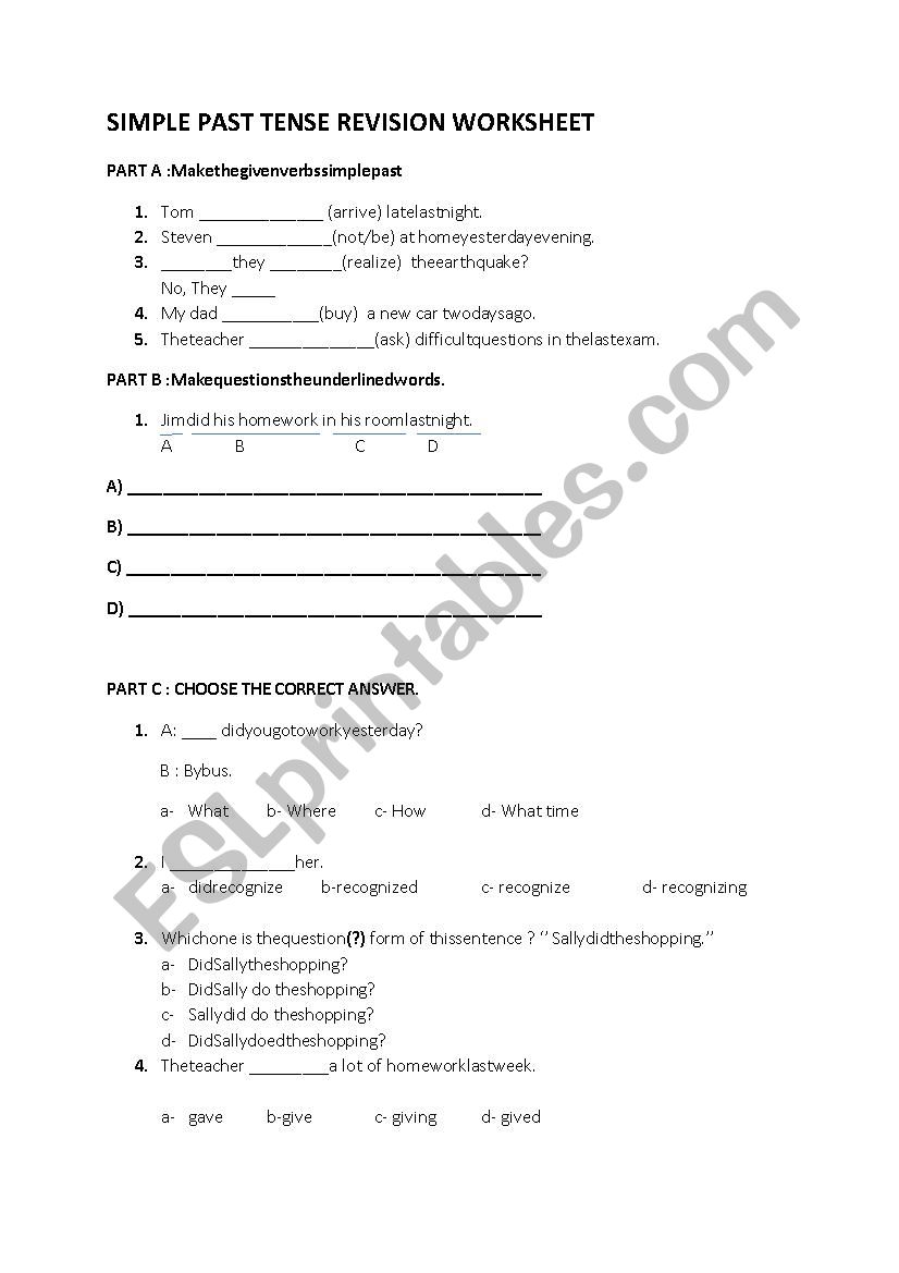 simple past tense revision for vocational and technical high schools