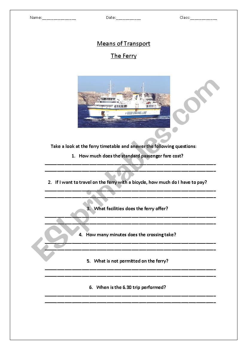 Means of Transport: The Ferry worksheet