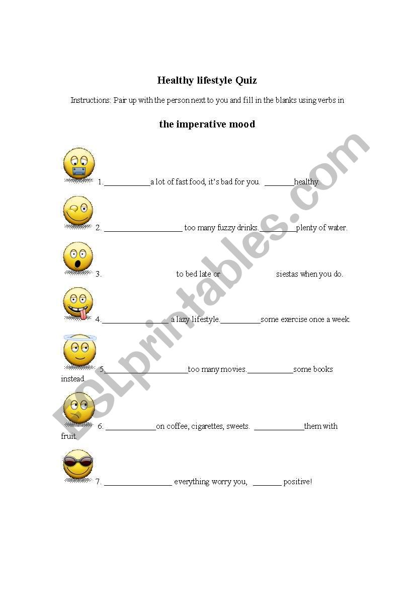 Use of the imperative worksheet