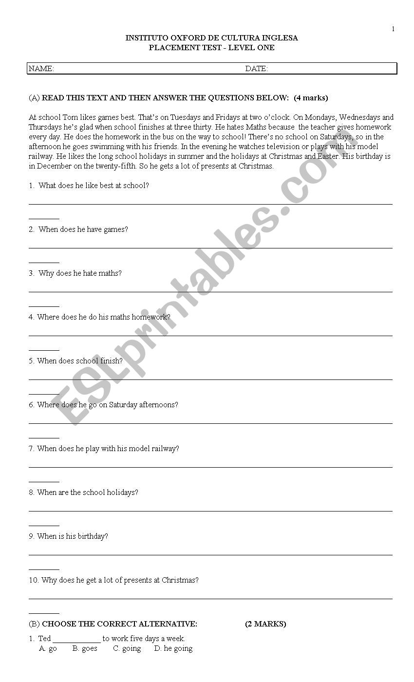 PI Revision worksheet