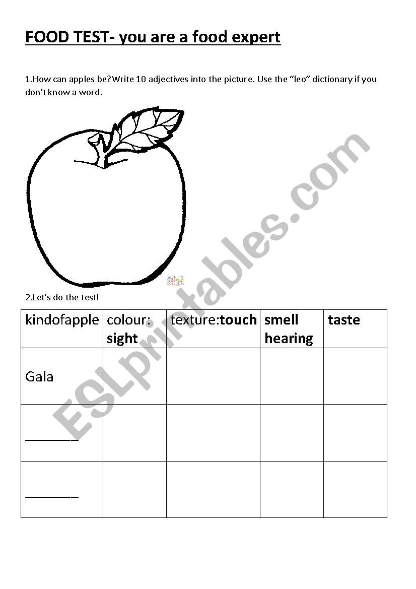 Food Test Apples worksheet