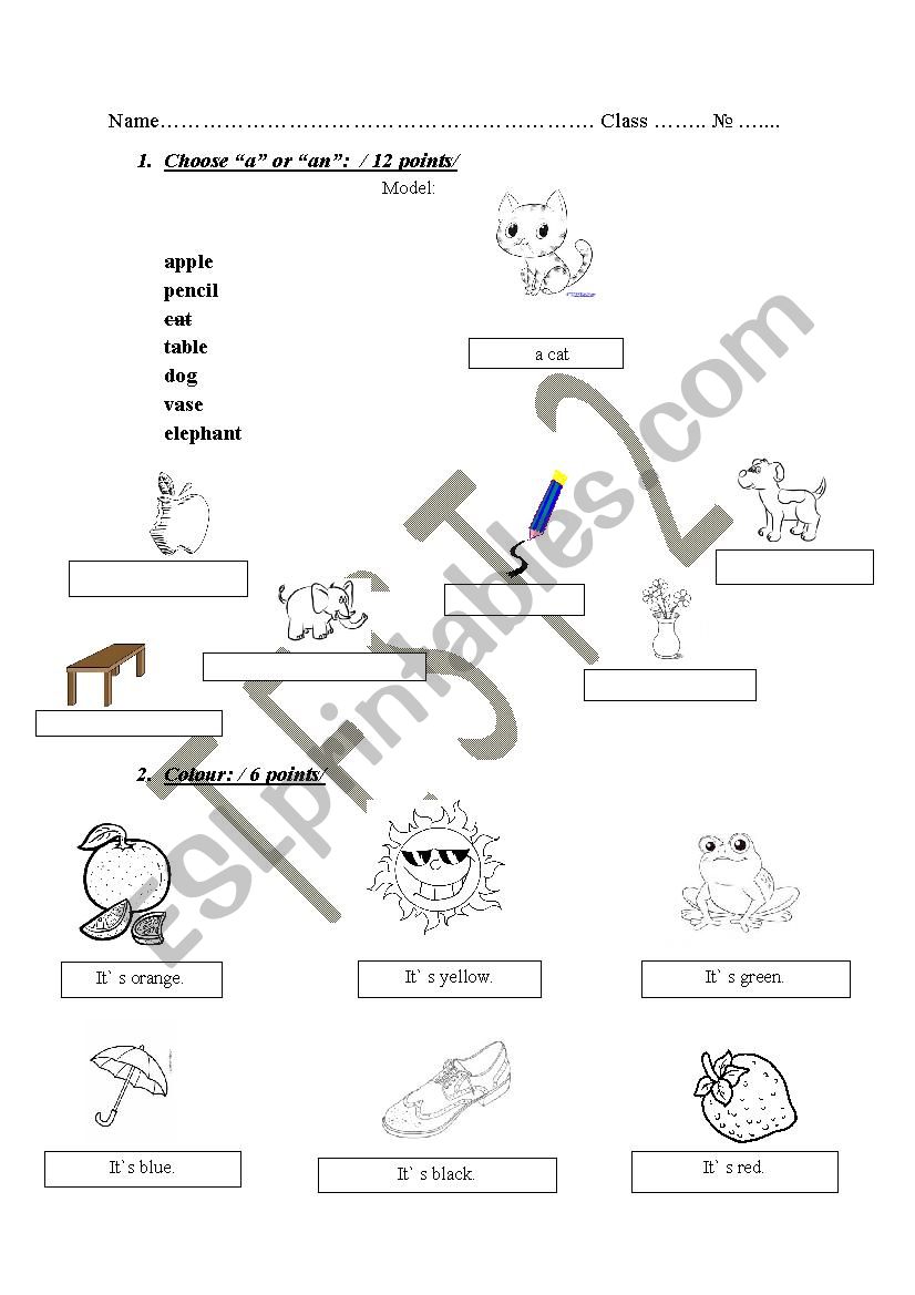 A/an; Numbers; Rooms worksheet