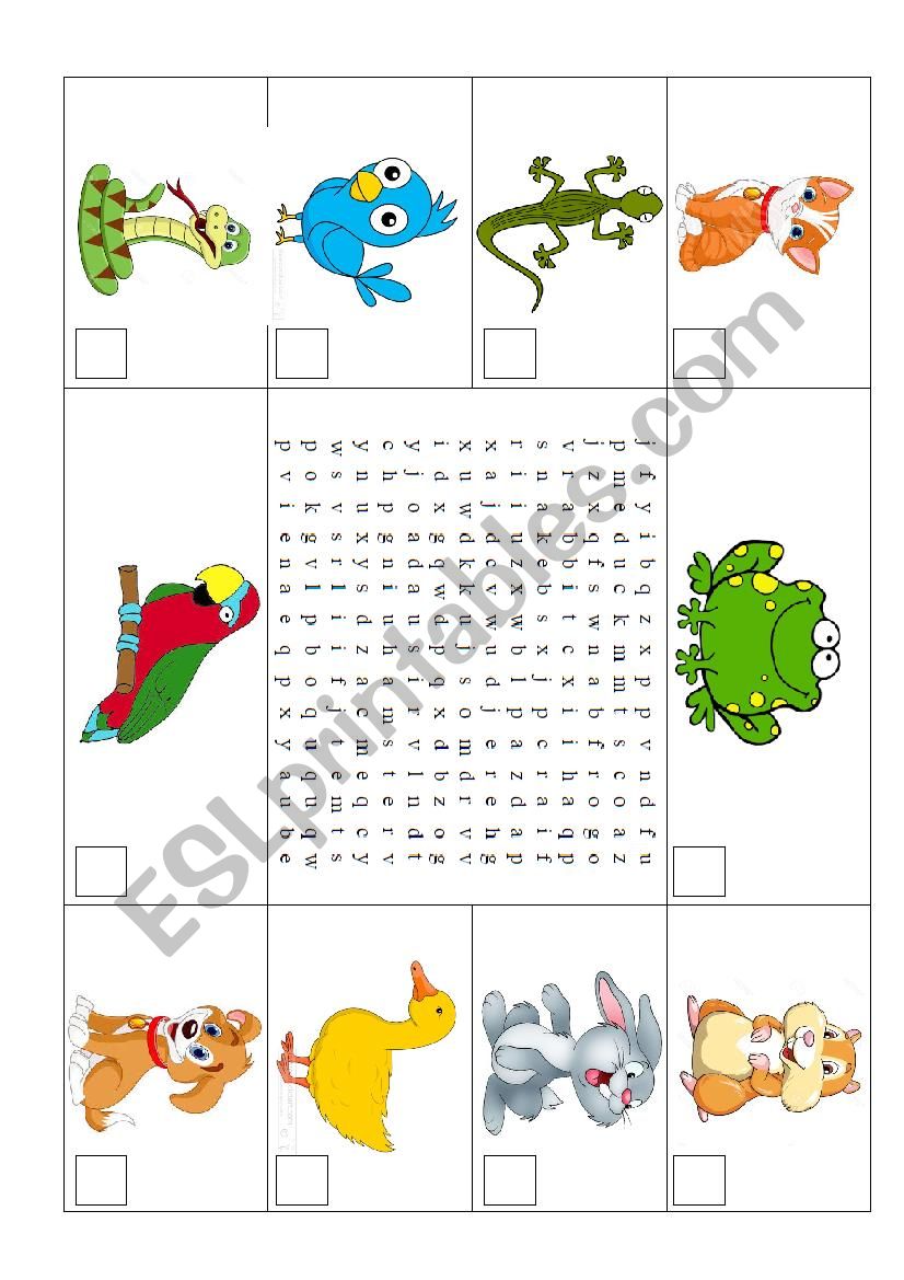 Animals wordsearch worksheet