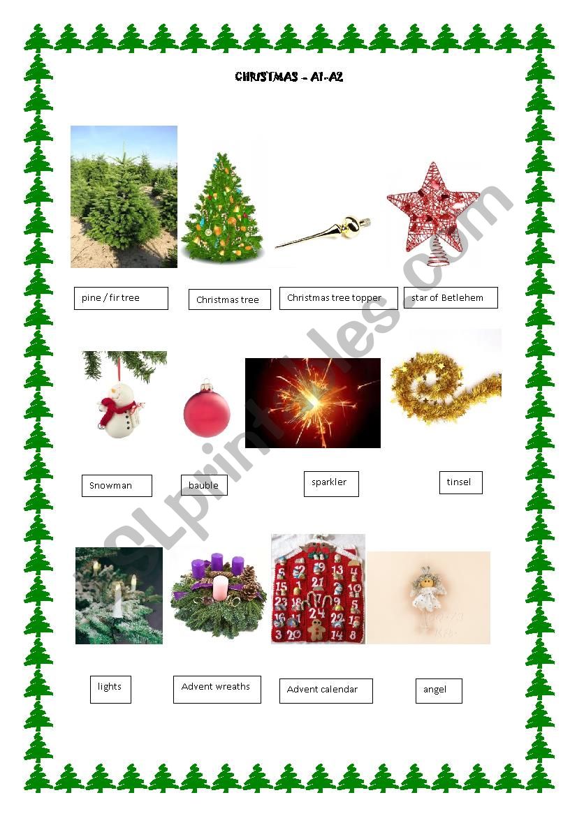 Christmas vocabulary worksheet