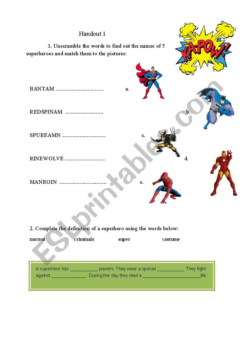 Super heroes worksheet