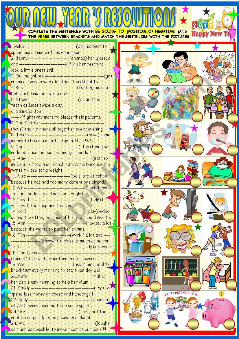 New year´s resolutions :new updated with be going to - ESL worksheet by ...