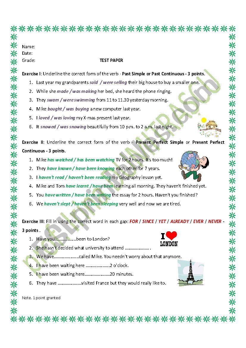 TEST PAPER worksheet