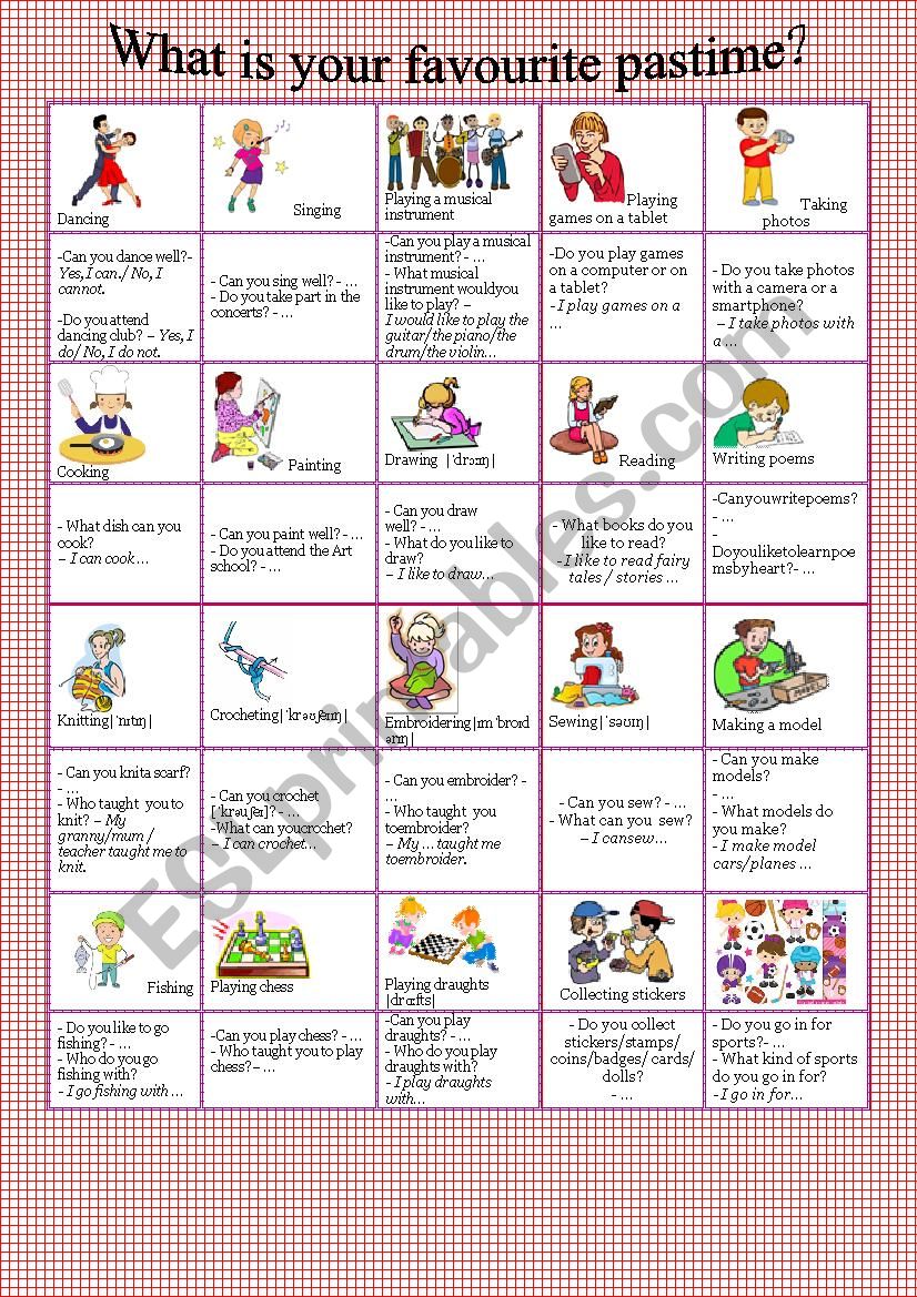 What Is Your Favourite Pastime ESL Worksheet By Olena Linchuk