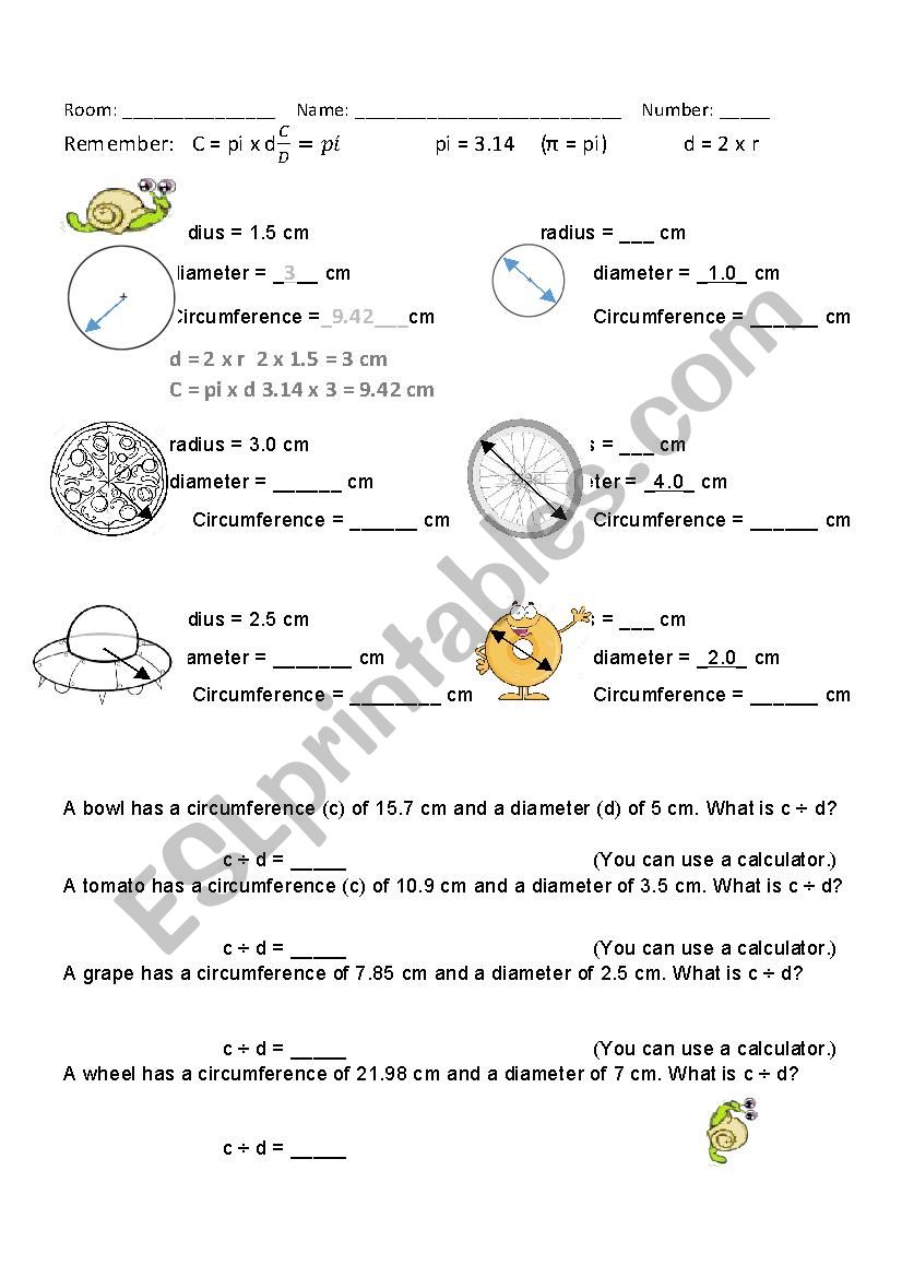 Circumference and pi worksheet