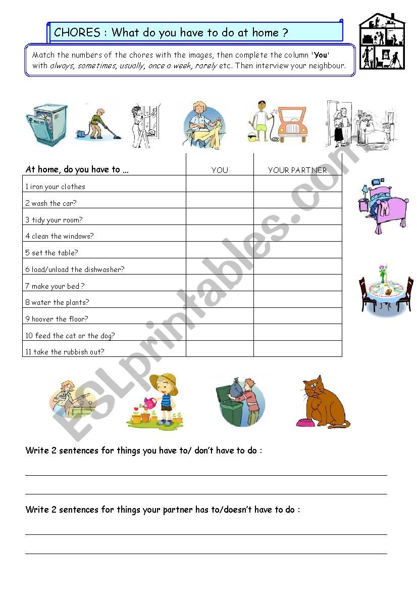 have to do_chores at home worksheet