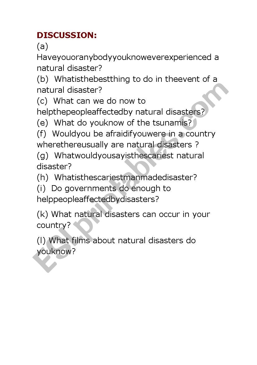 Discussion about natural disasters