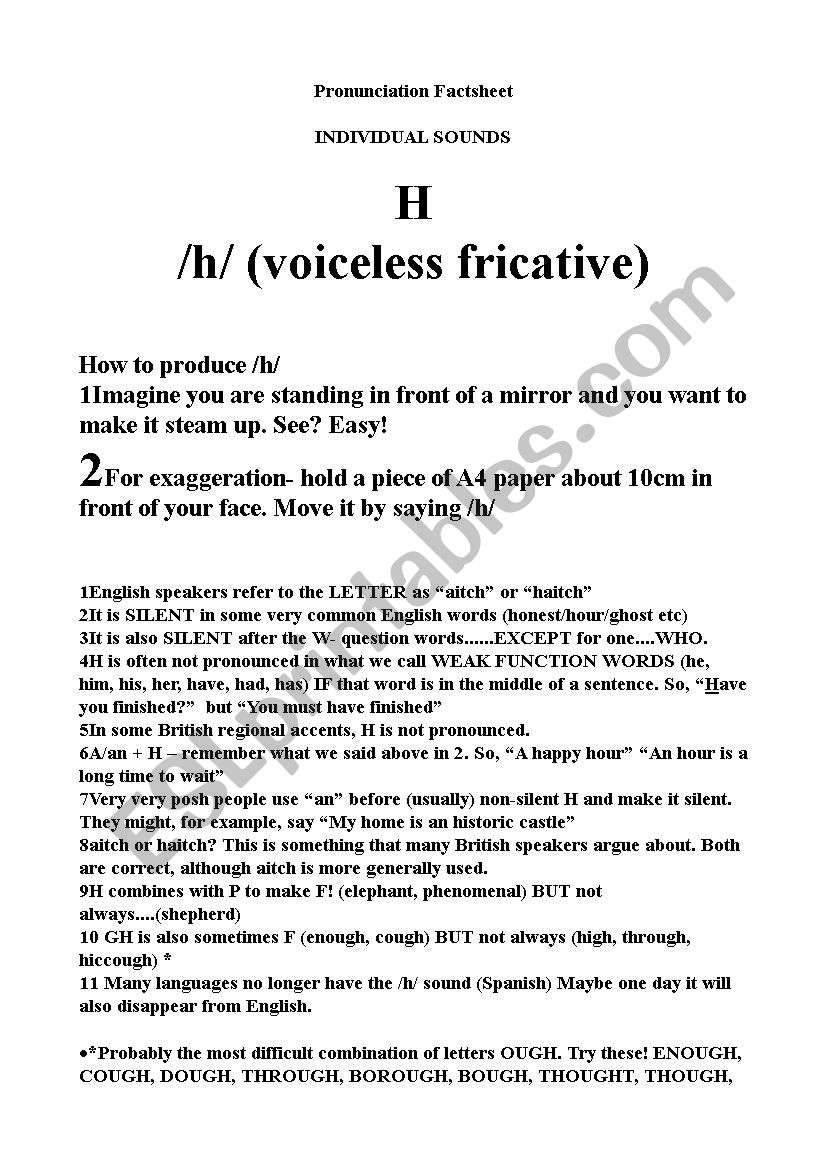 Pronunciation Factsheet 1 The Letter H