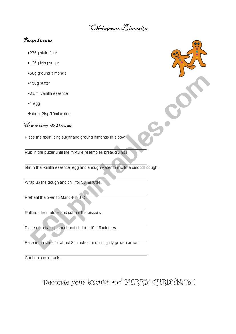 Christmas biscuits worksheet