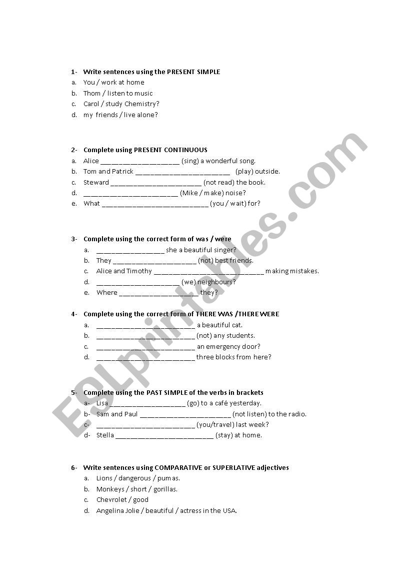 PRESENT SIMPLE, PRESENT CONTINUOUS, PAST SIMPLE AND COMPARATIVE AND SUPERLATIVE ADJECTIVES