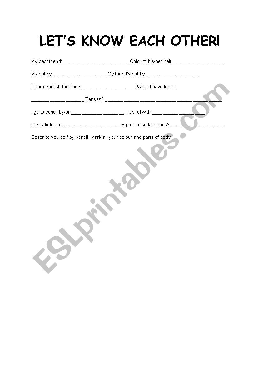 Lets know each other! worksheet