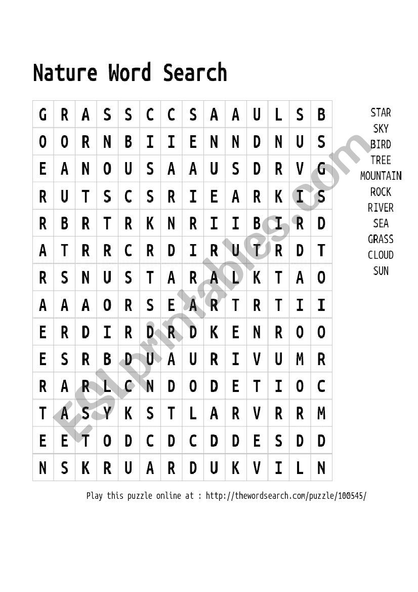 Nature Word Search worksheet