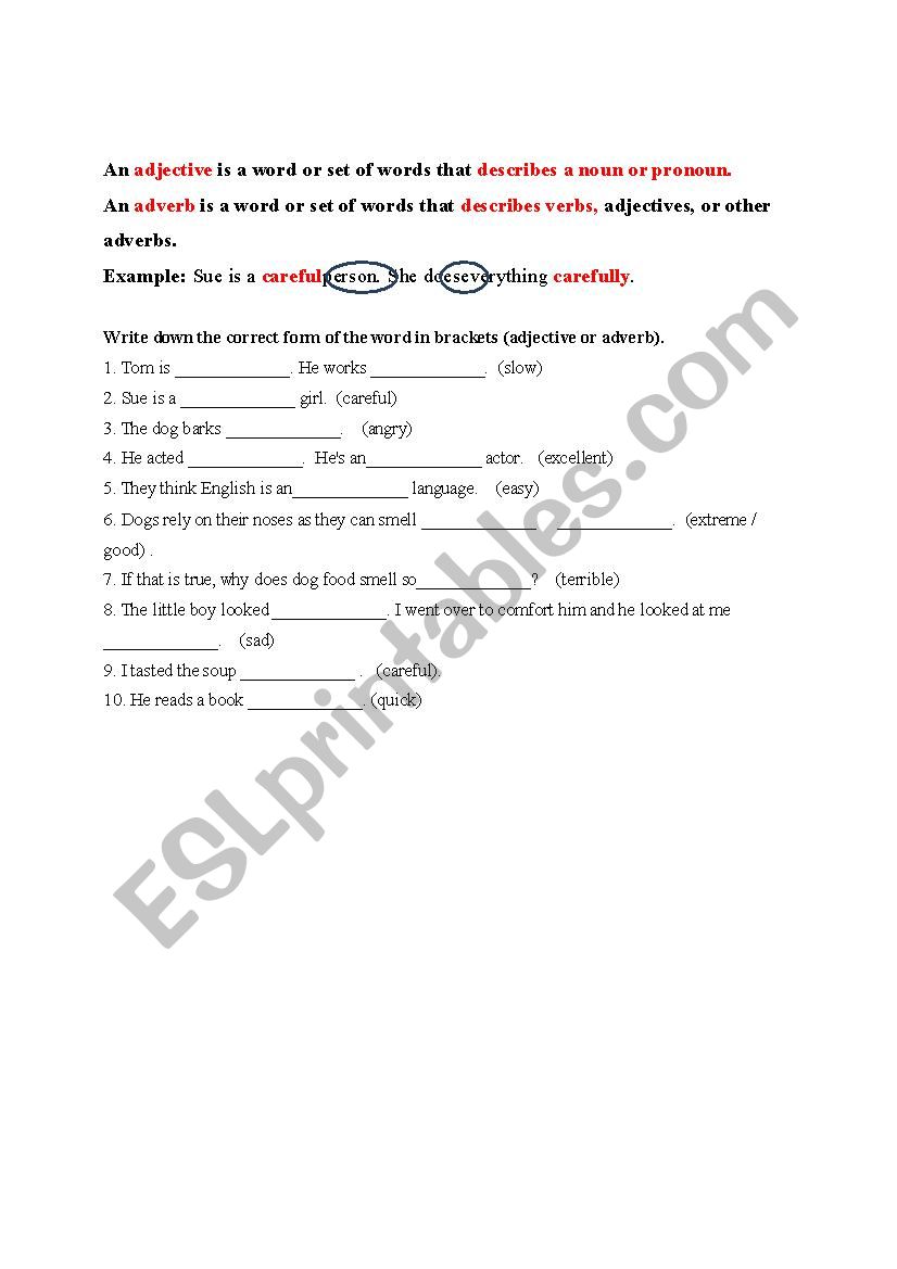 adverbs and adjectives worksheet