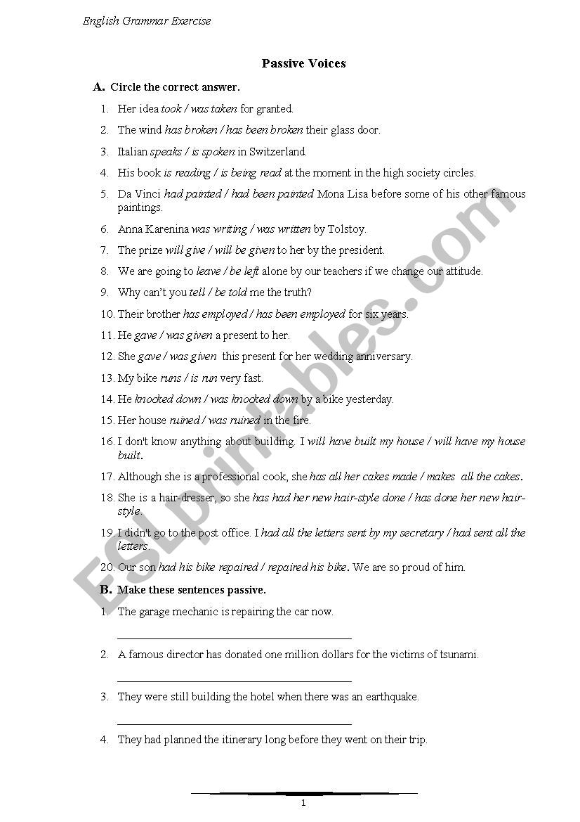 passive voices worksheet