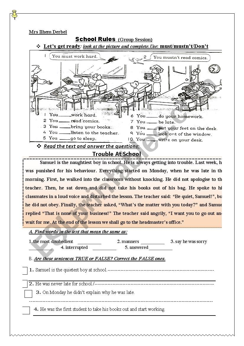  school Rules ESL Worksheet By Badsoun