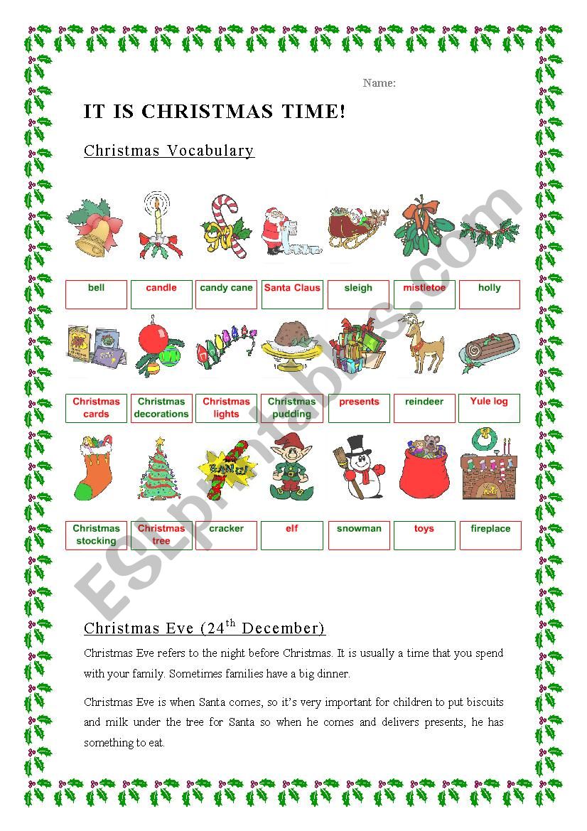 its christmas time esl worksheet by avbadia6