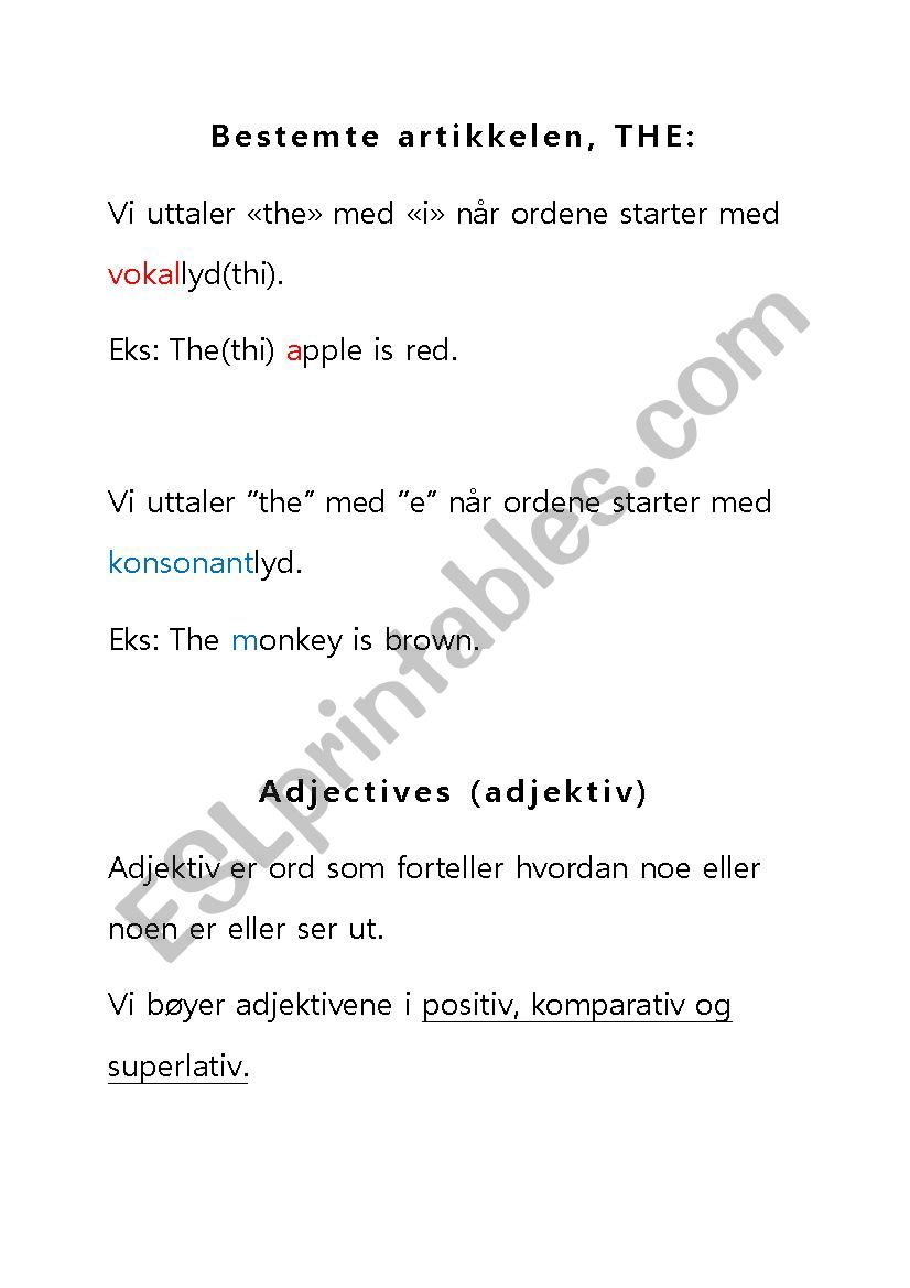 ajectives worksheet