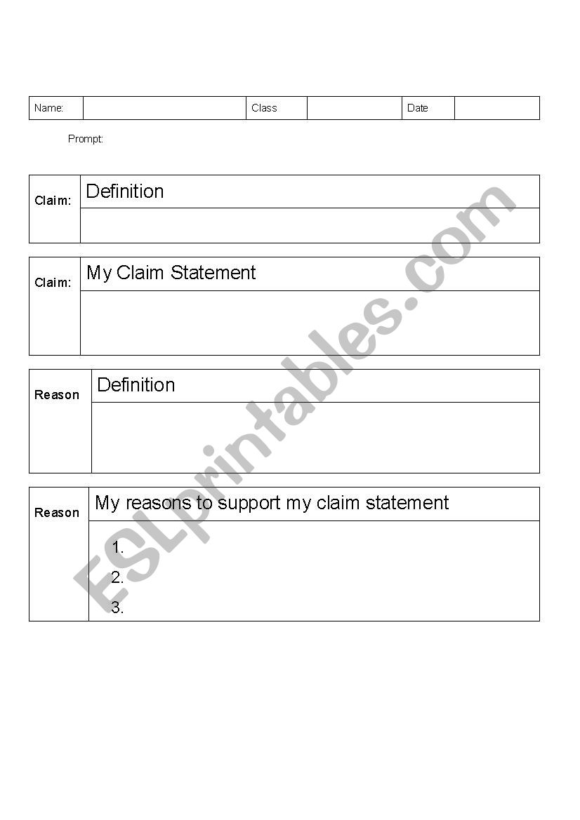 Graphic Organizer for Claim-Reasons