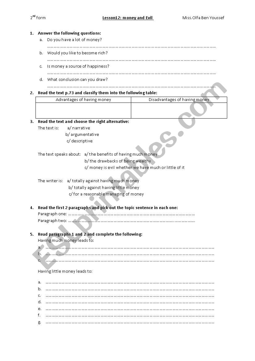 LESSON 12 2ND FORM WORKSHEET worksheet