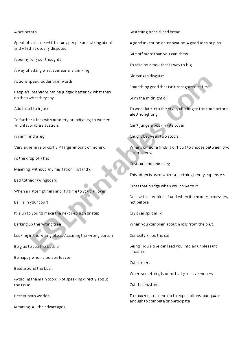 idioms worksheet