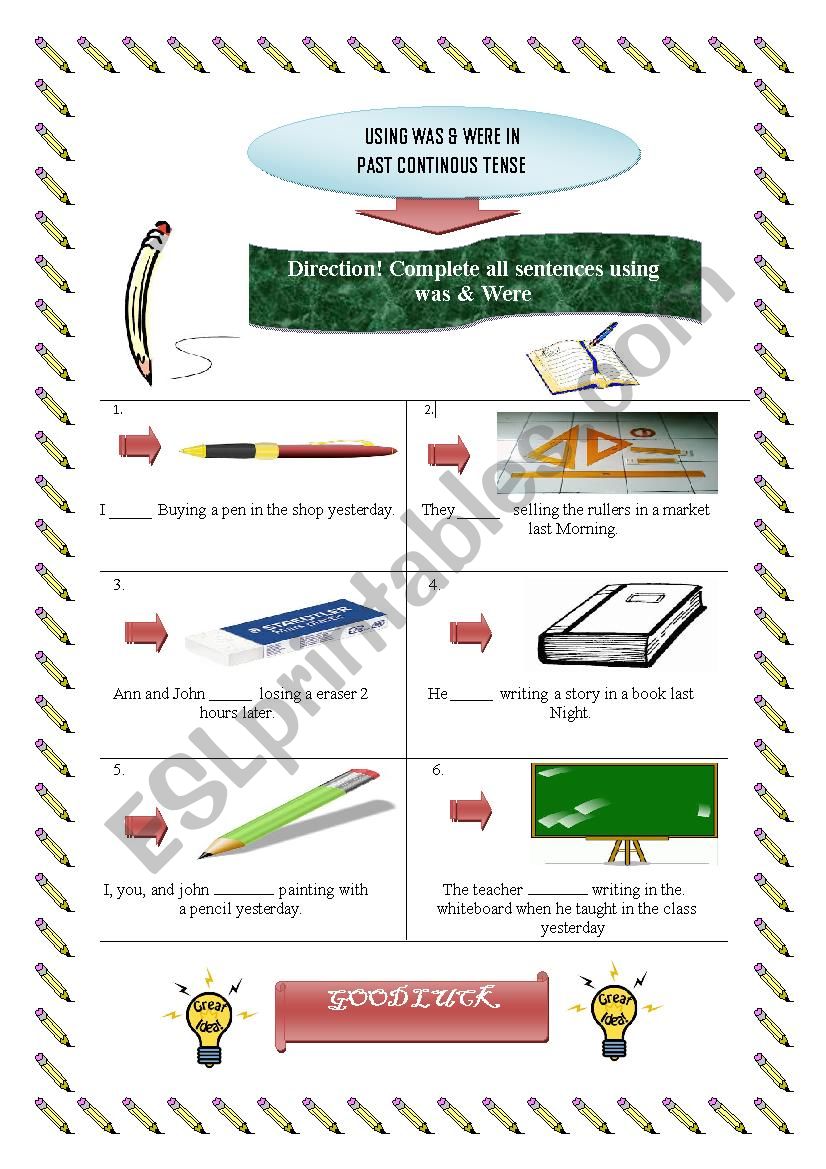 Using was and were worksheet