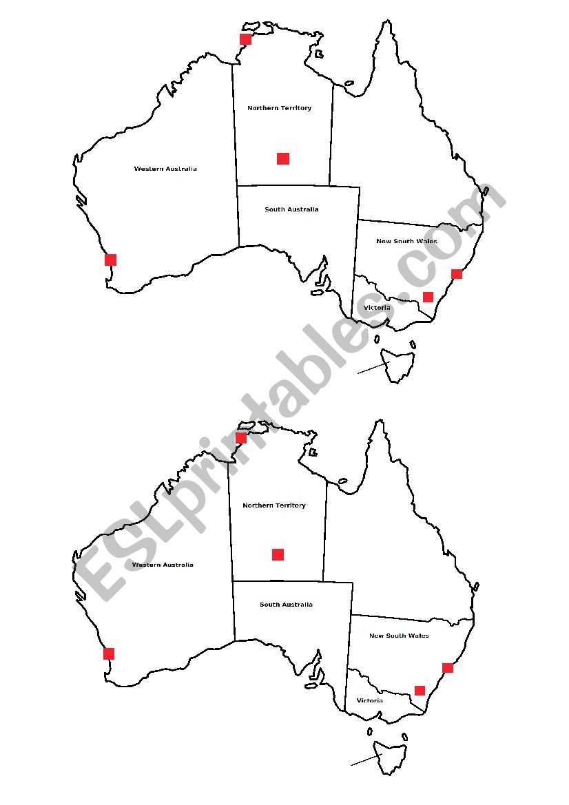 Map Australia worksheet