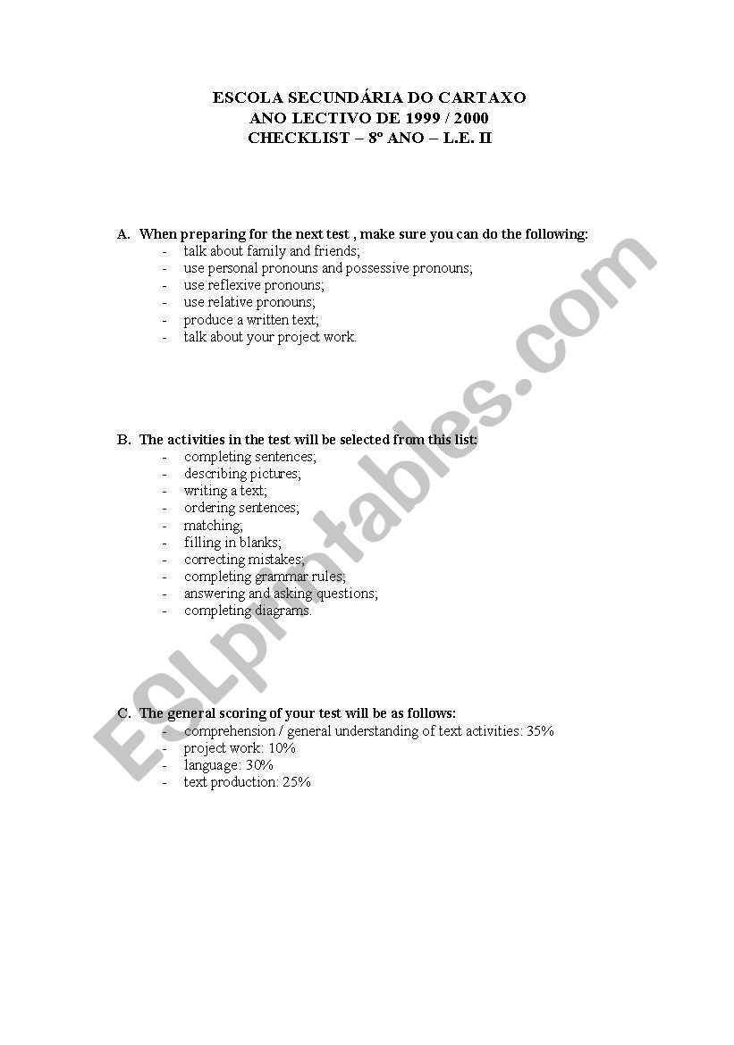 english test worksheet