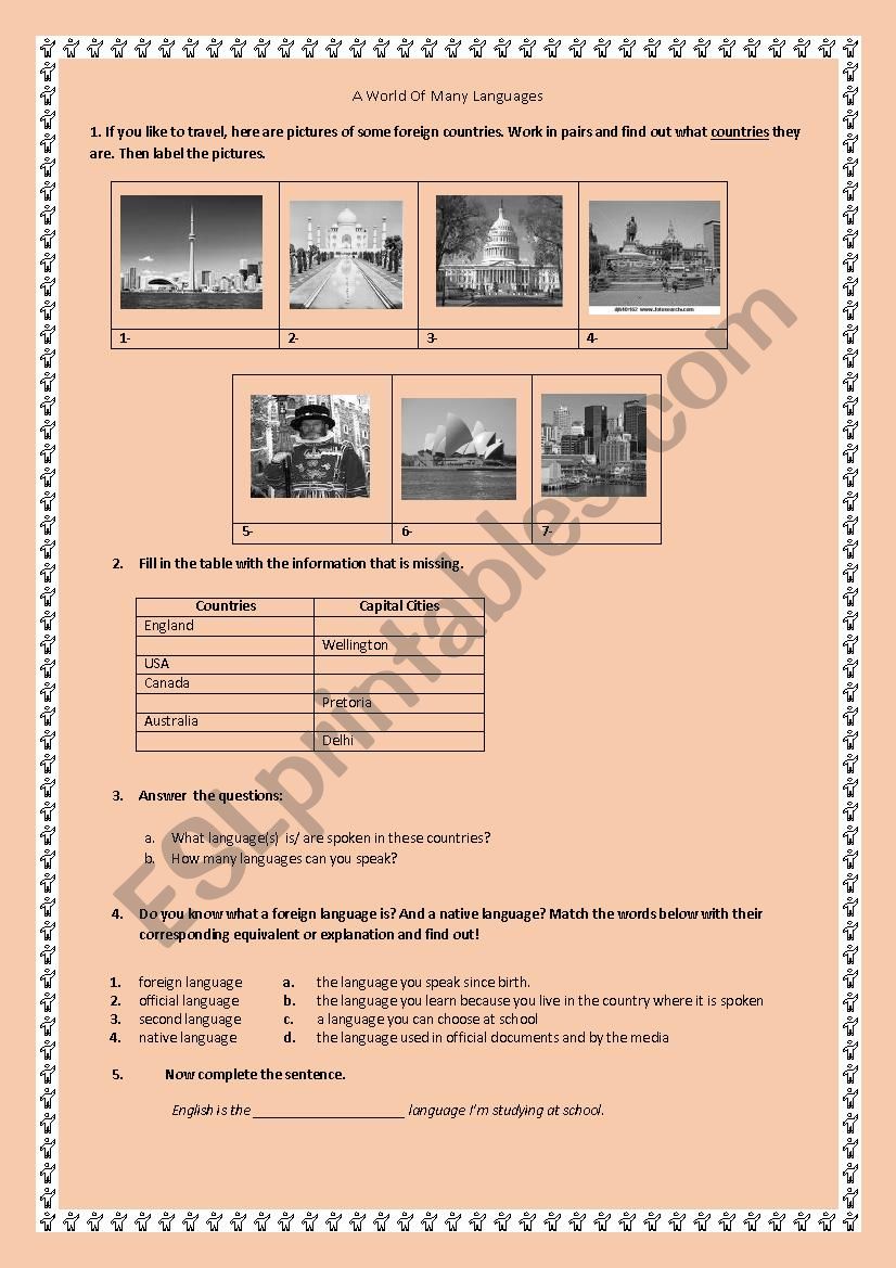 A World of many countries worksheet