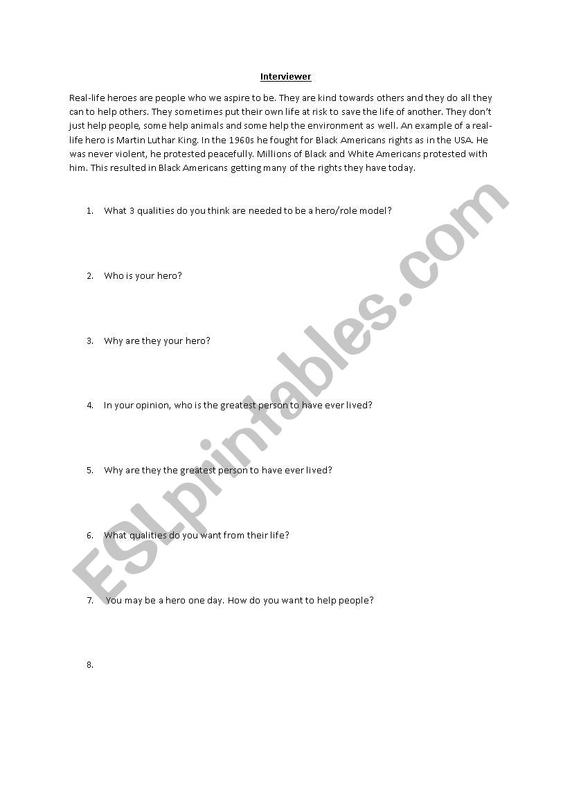 Hero interview worksheet worksheet