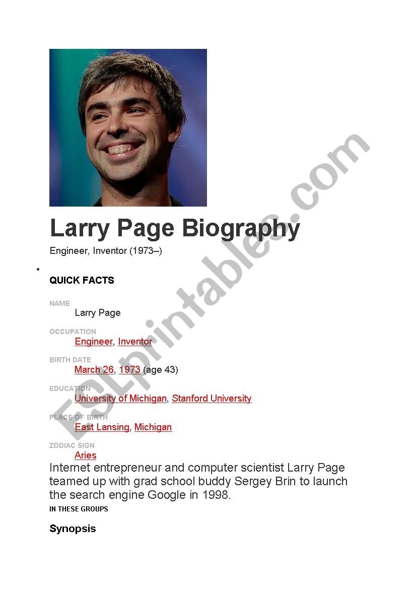 Larry Page worksheet