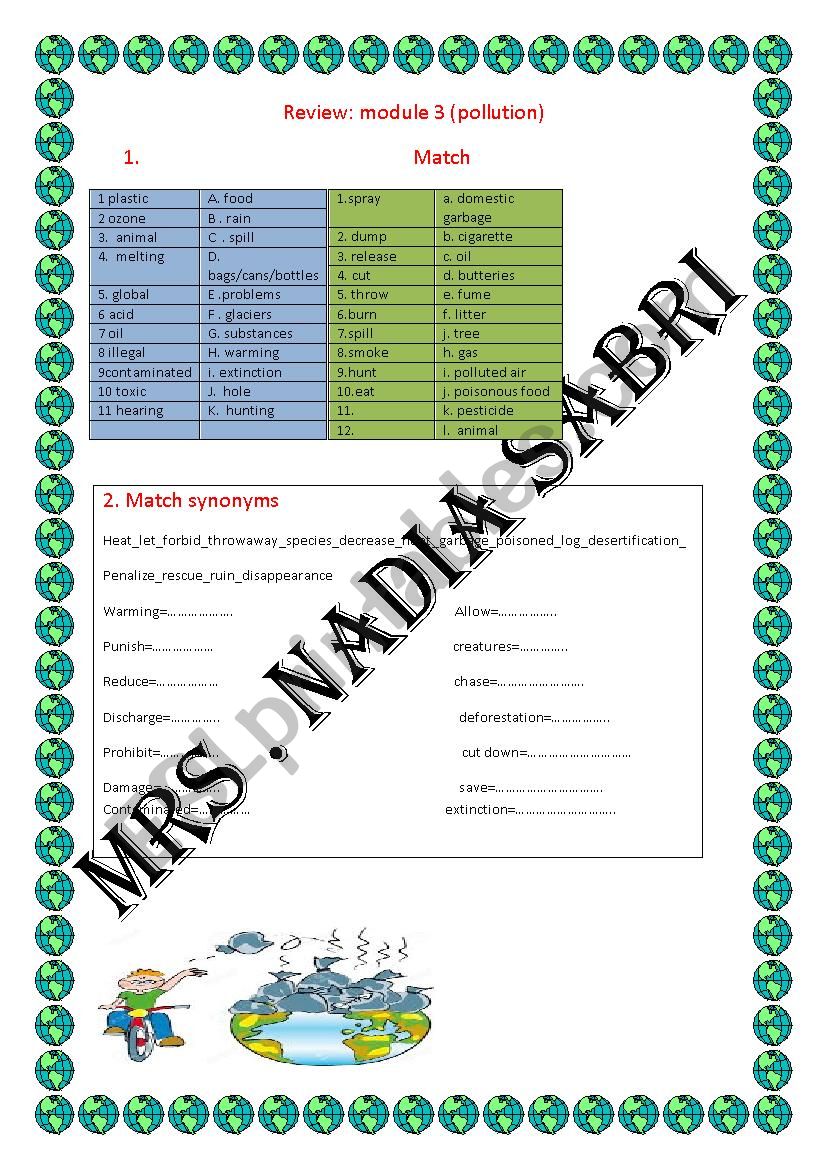 pollution worksheet