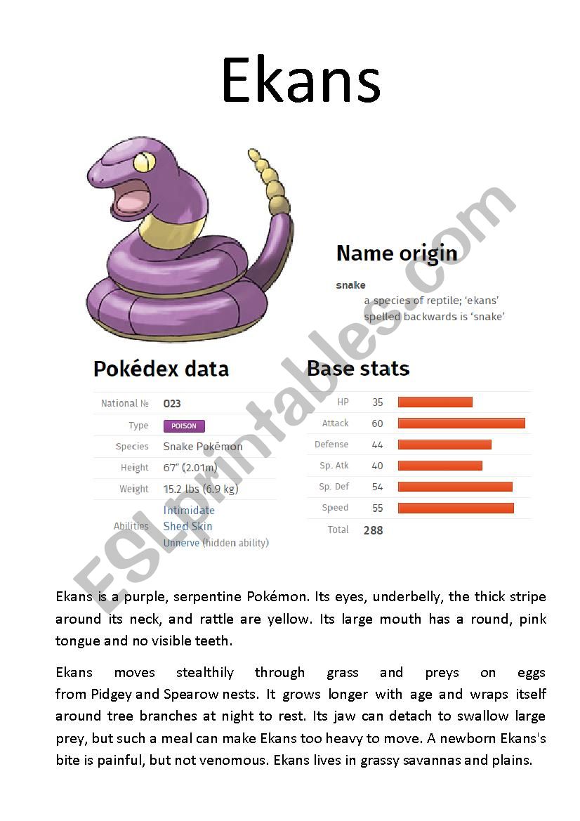 Pokémon Database (5 of 8) - ESL worksheet by Ipsagel