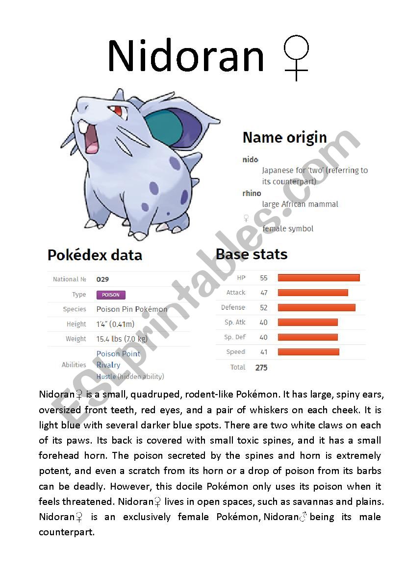 Pokémon Database (5 of 8) - ESL worksheet by Ipsagel