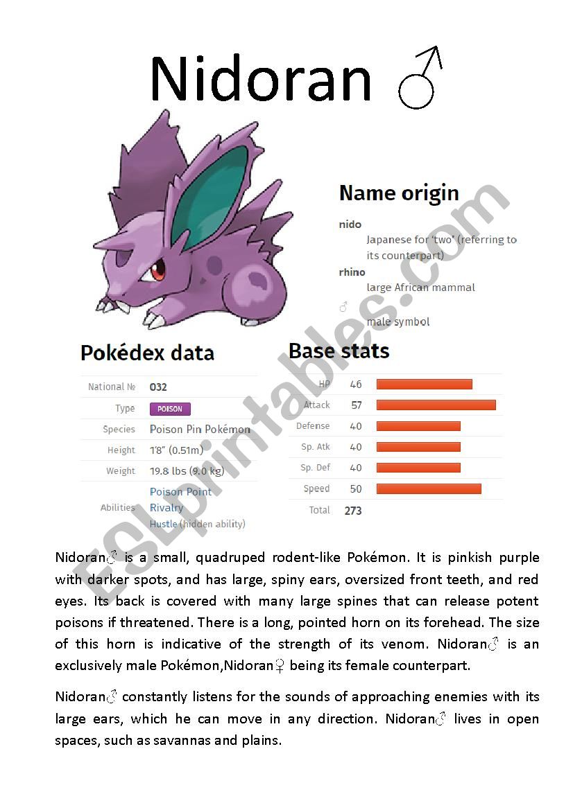 Pokémon Database (5 of 8) - ESL worksheet by Ipsagel