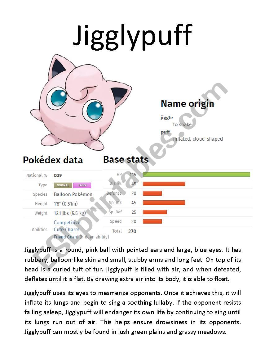 Pokémon Database (5 of 8) - ESL worksheet by Ipsagel