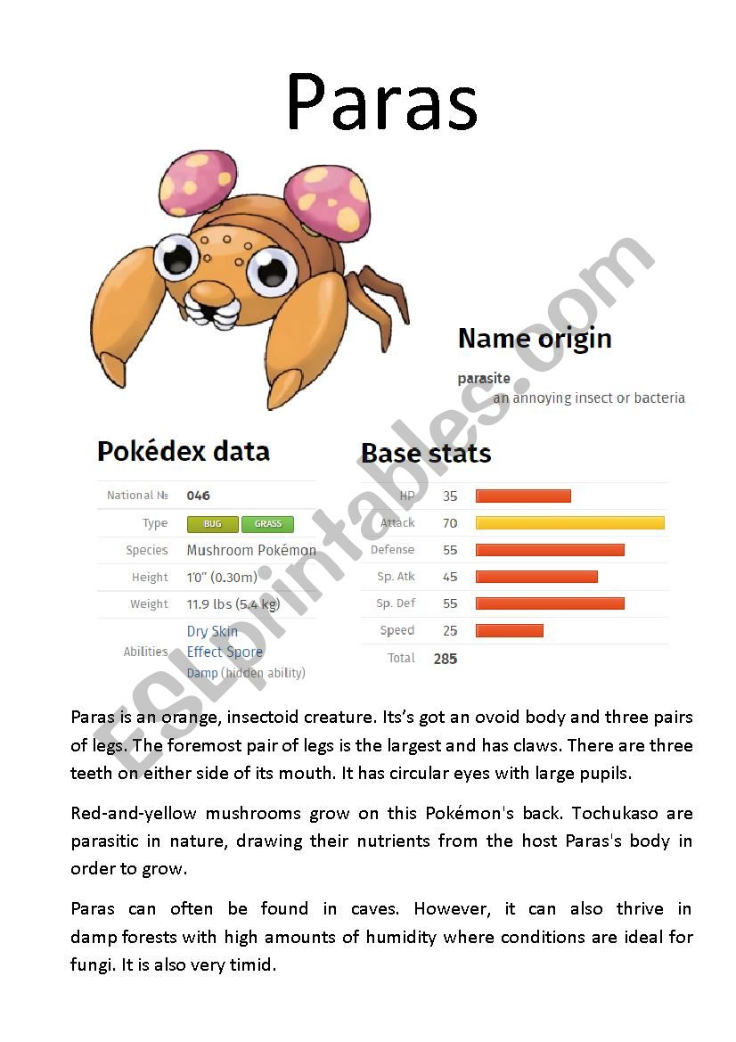 Pokémon Database (5 of 8) - ESL worksheet by Ipsagel