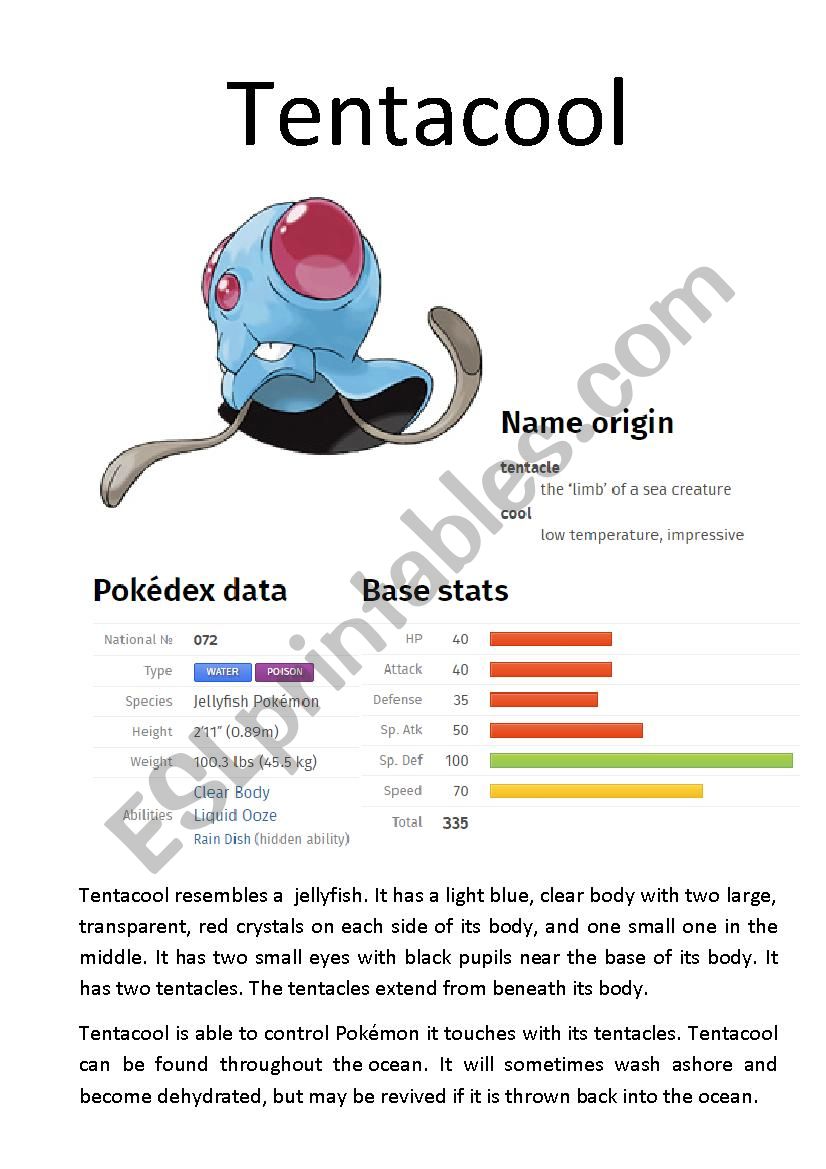 Pokémon Database (5 of 8) - ESL worksheet by Ipsagel