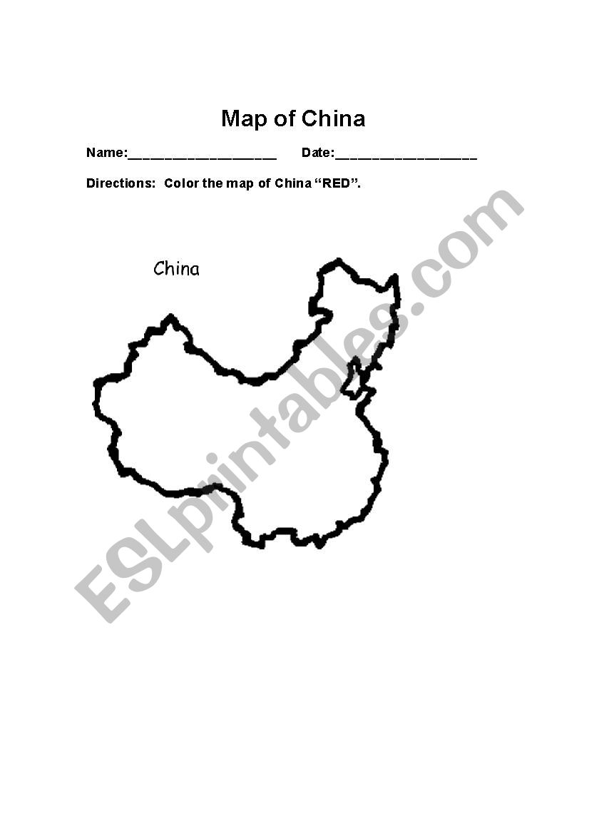 Map of China worksheet