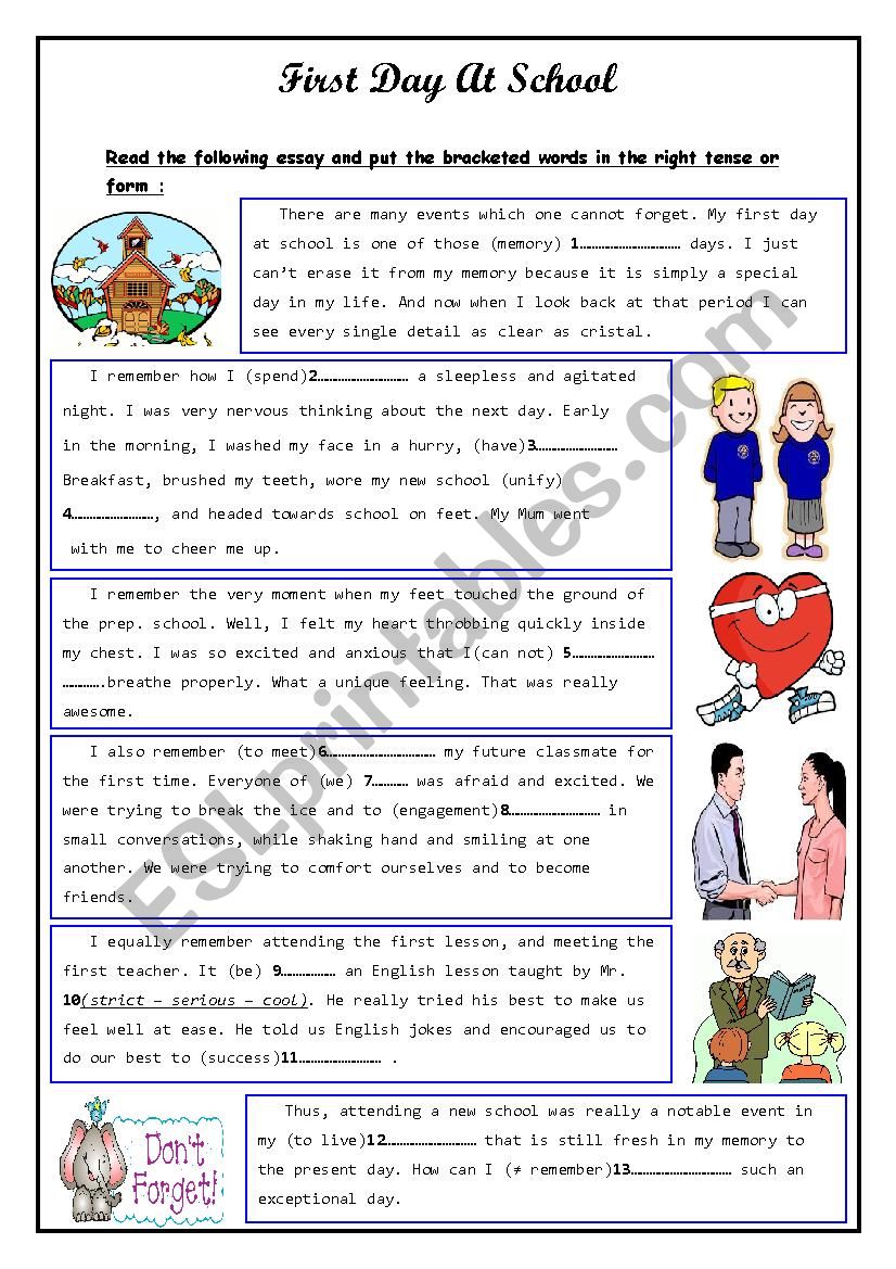 first-day-at-school-esl-worksheet-by-walidchok
