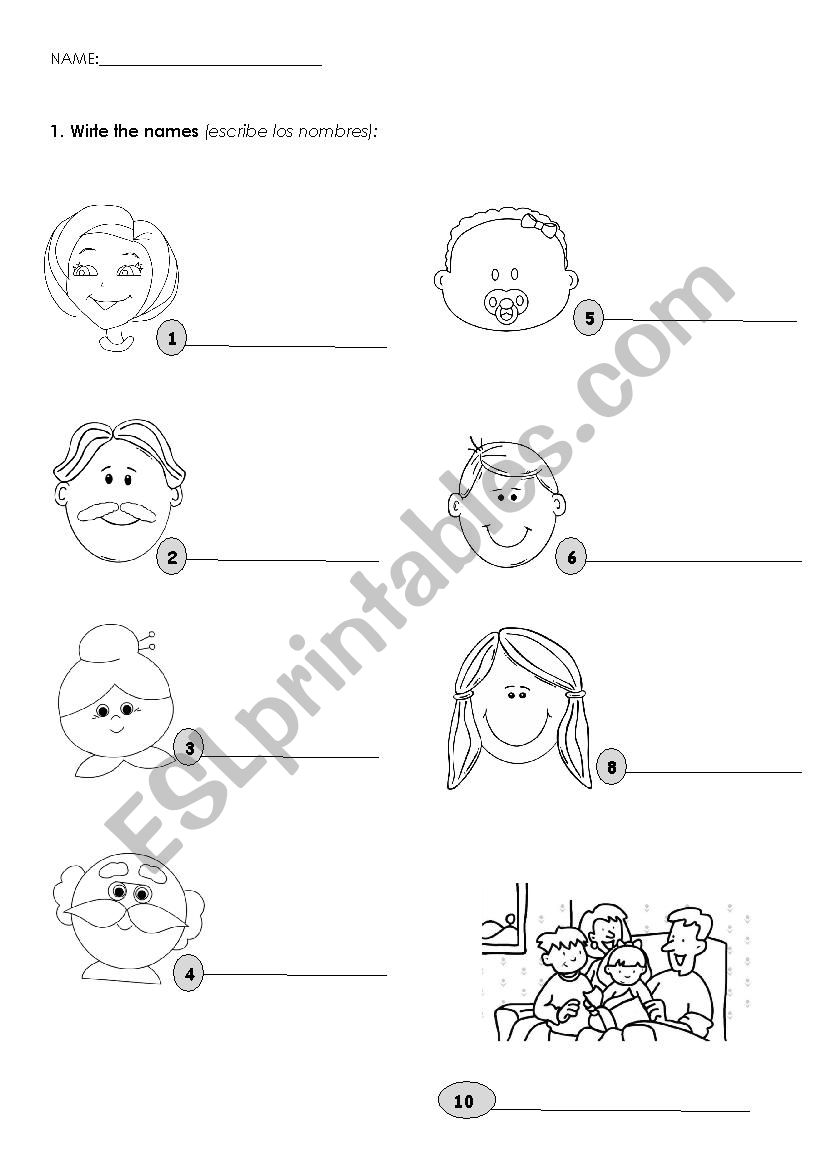 The members of the family worksheet
