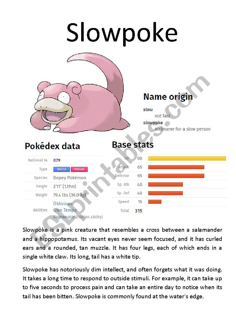 Pokémon Database (5 of 8) - ESL worksheet by Ipsagel