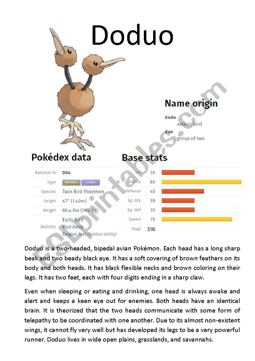 Pokémon Database (5 of 8) - ESL worksheet by Ipsagel