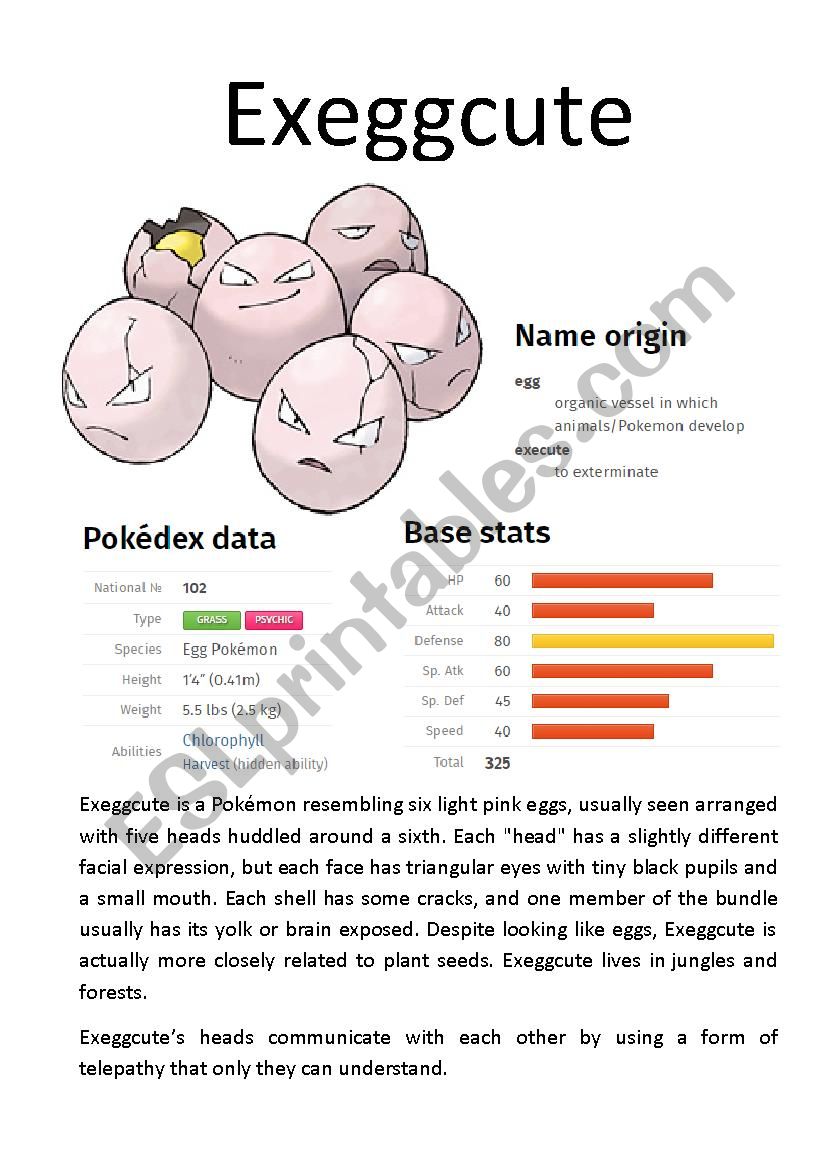 Pokémon Database (5 of 8) - ESL worksheet by Ipsagel