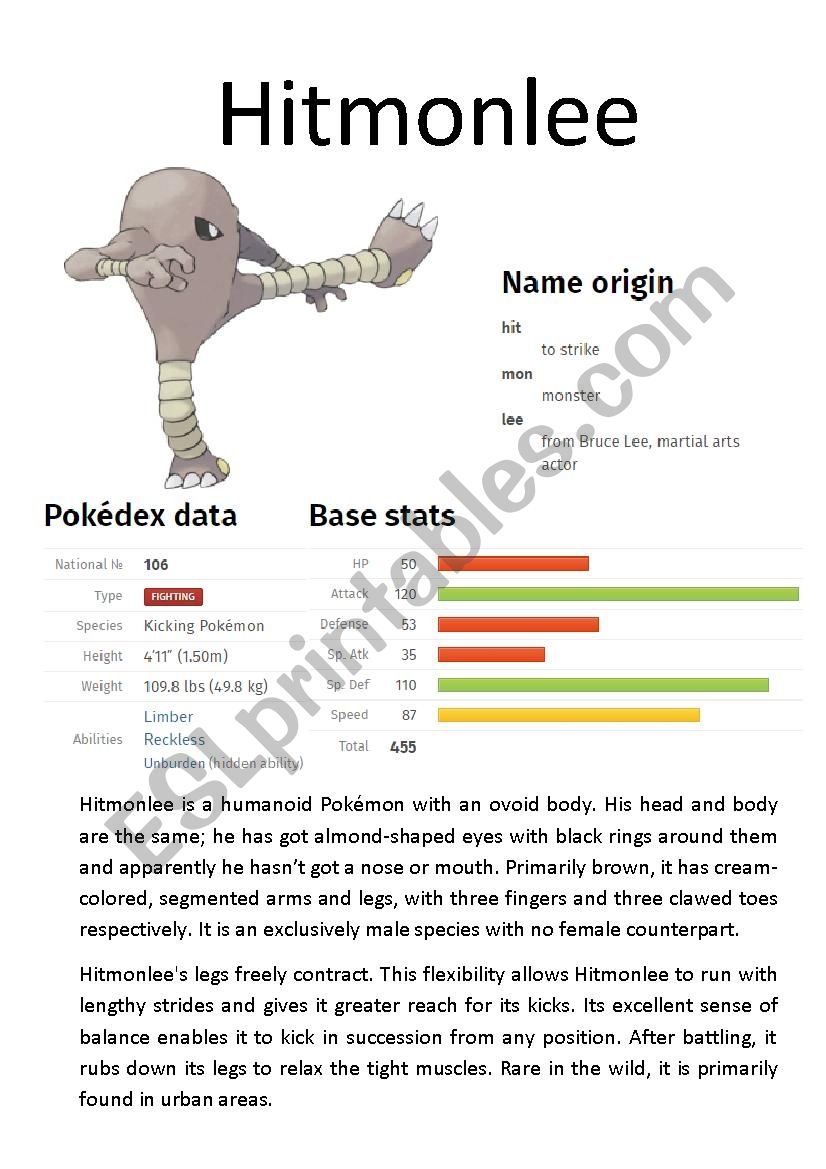 Pokémon Database (5 of 8) - ESL worksheet by Ipsagel