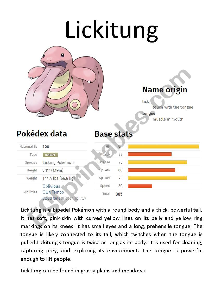 Pokémon Database (5 of 8) - ESL worksheet by Ipsagel