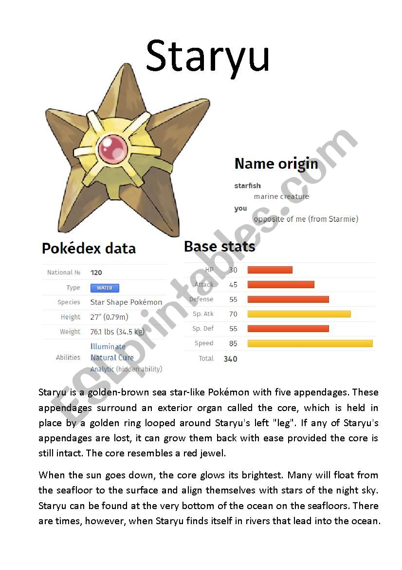 Pokémon Database (5 of 8) - ESL worksheet by Ipsagel